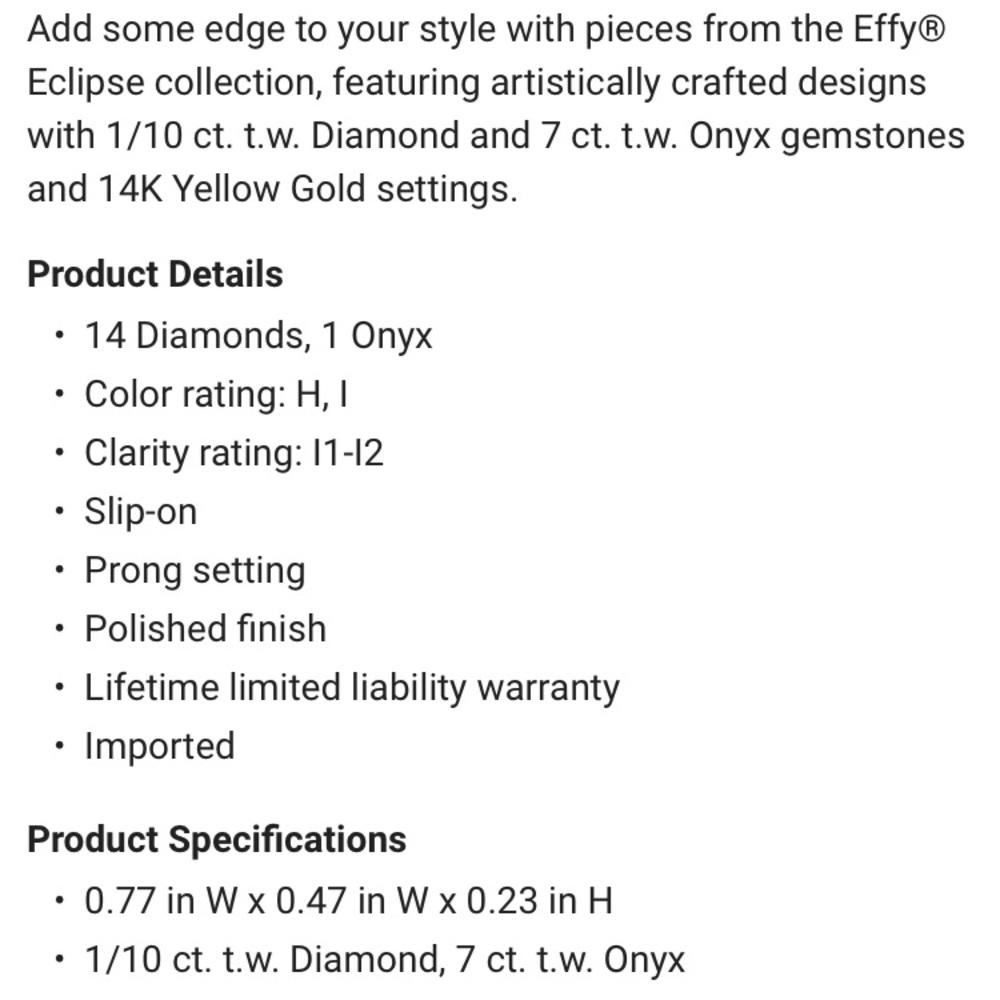 EFFY™️ 14KT Gold 7 carat Onyx Ring - Picture 2 of 7